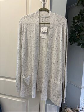 Verve Ami Speckled Cream Open-Front Cardigan